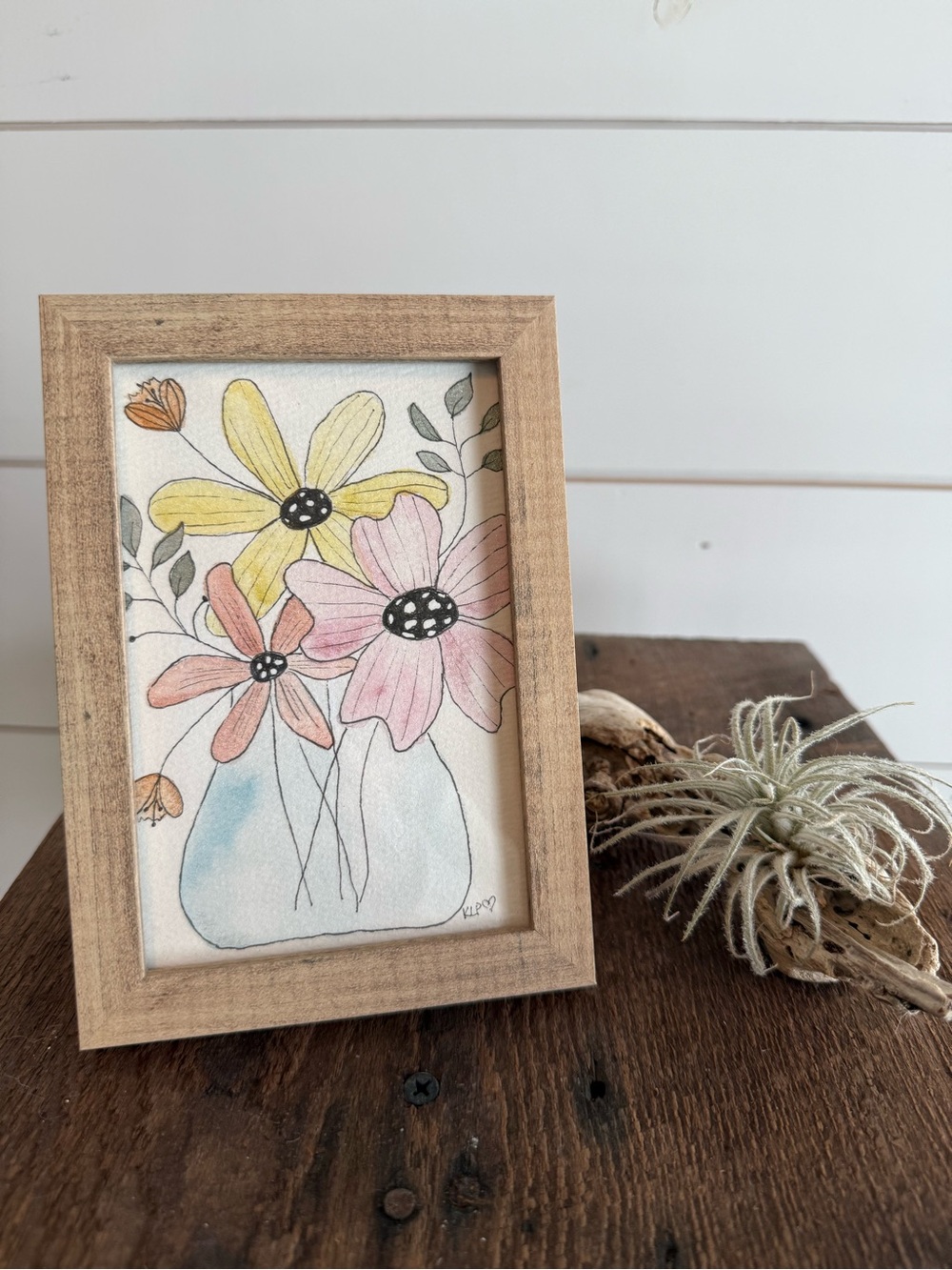 Hand crafted Watercolor original in 4x6 wood frame